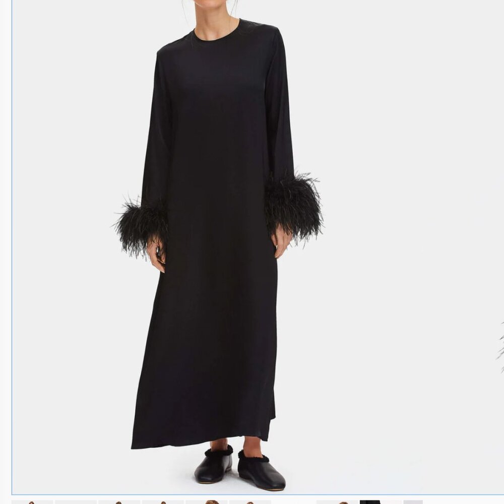 NWT Sleeper Suzi Maxi Dress with Detachable Feathers in Black